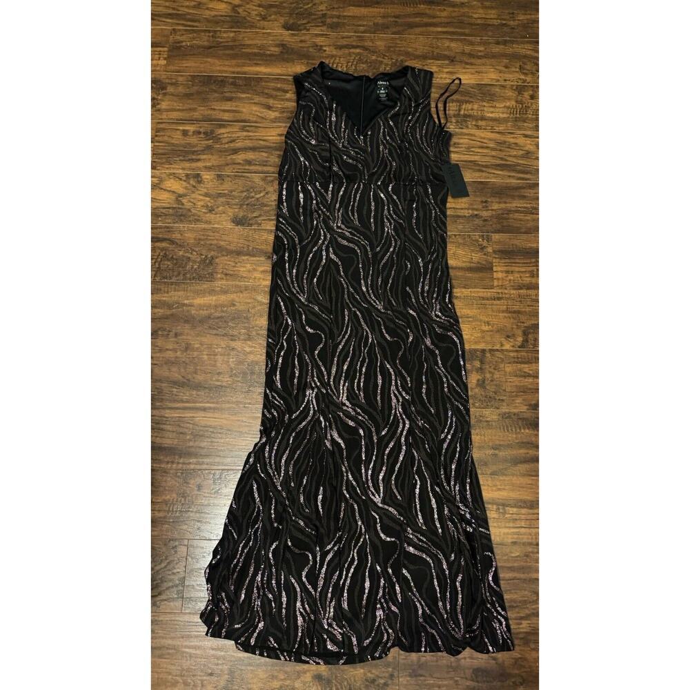 NWT Alexa B Nites Black Gold Glittery Dress Size 4 Back Zipper